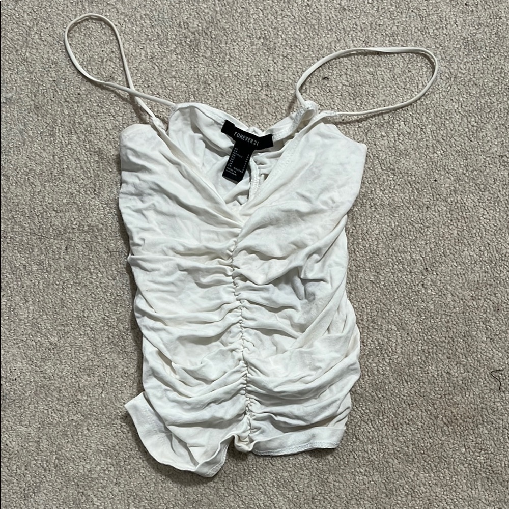 Forever 21 White Ruched Bodysuit